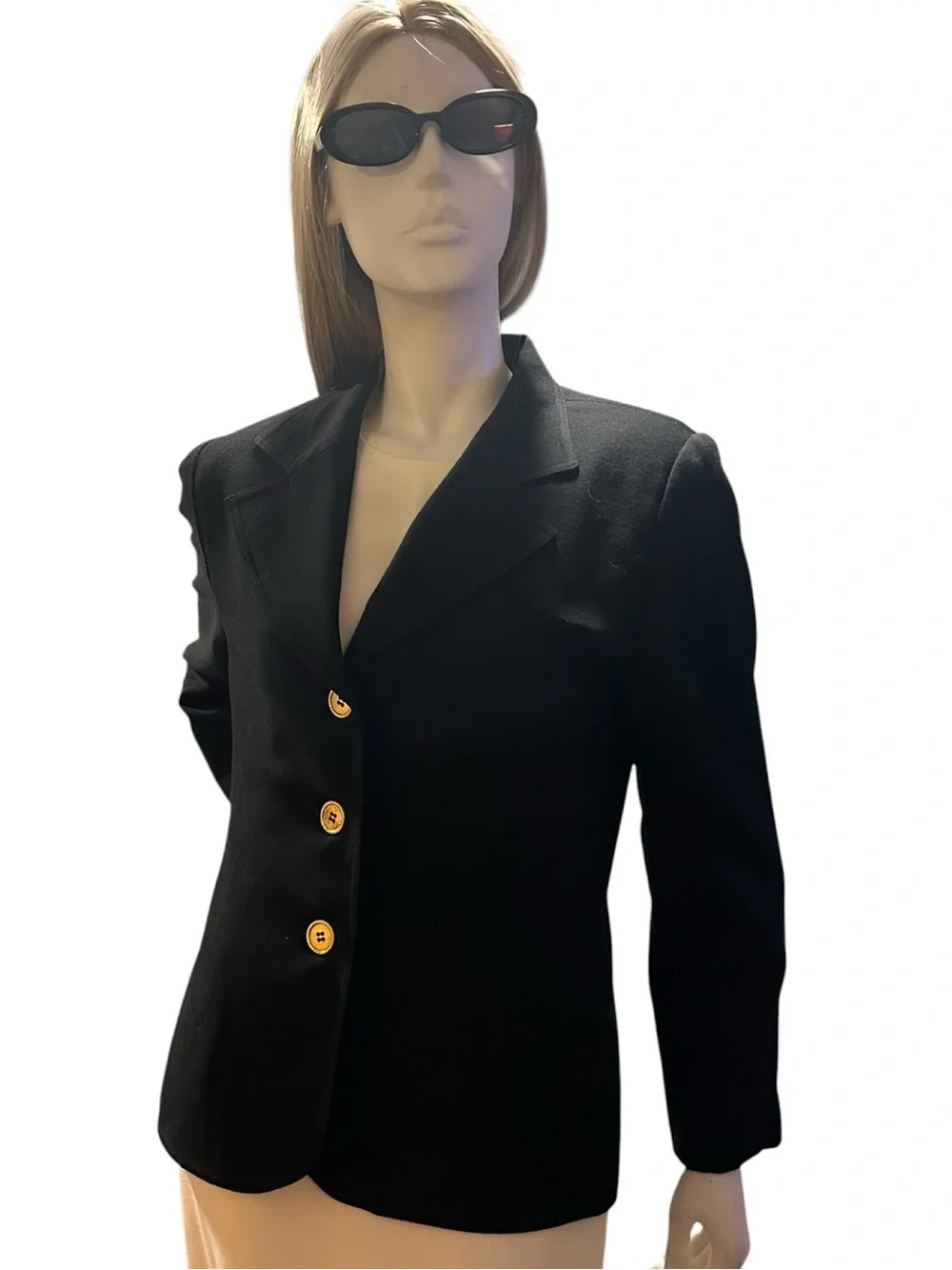 Vintage Christian Dior Black Wool Blazer Gold Buttons Power Dressing Size 14